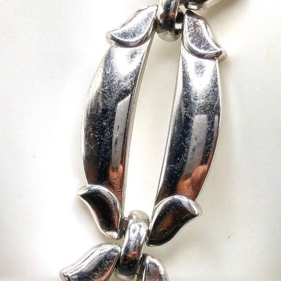 Vintage Monet Link Bracelet, Rhodium Plated, Safety Chain, 1970s - Picture 2 of 10